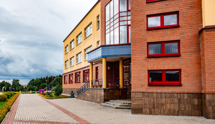 A beautifully painted school exterior