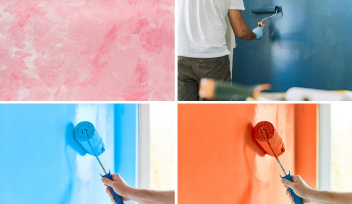 Collage of textured, enamel, gloss and emulsion paint