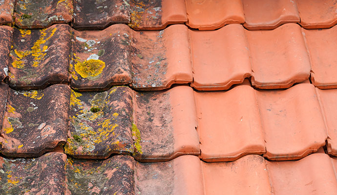 A half dirty and half clean and painted roof