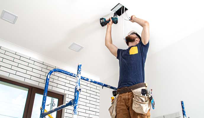 Handyman is repairing the interior of a house