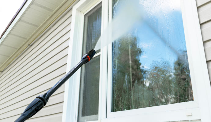 Pressure washing a window